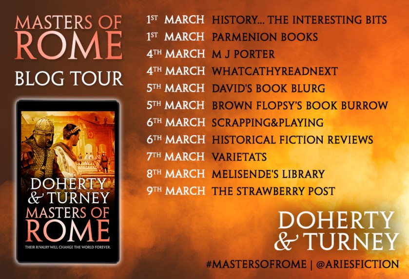 Blog tour banner for Masters of Rome by Doherty and Turney