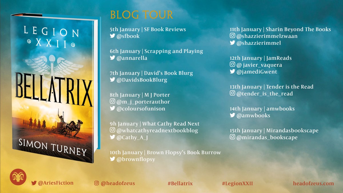 I’m sharing my review for Bellatrix by Simon Turney #blogtour #histfic #Roman #Bellatrix#LegionXXII