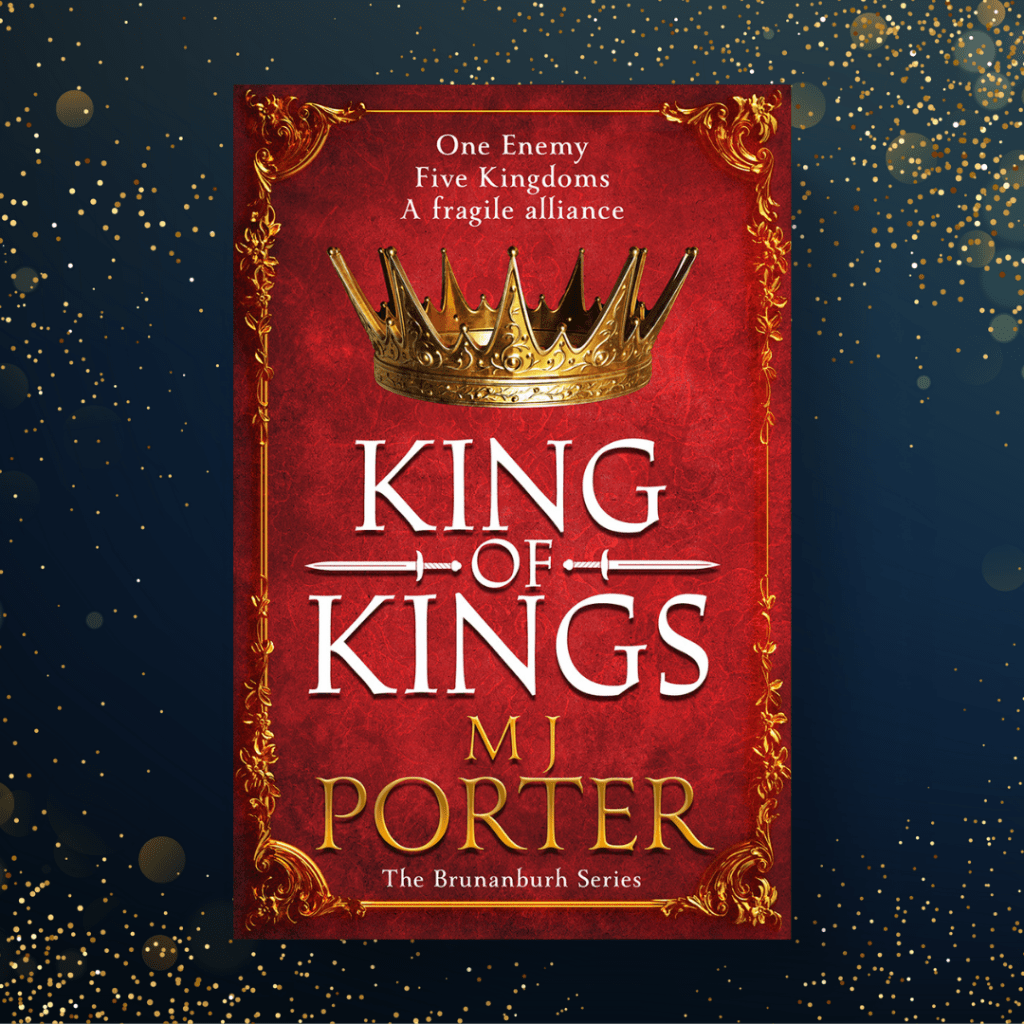 King of Kings cover on a black and glittery background. 