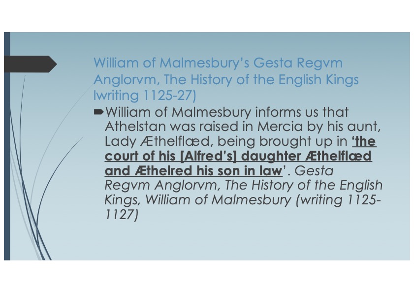 Quote from William of Malmesbury about Athelstan being raised in Mercia.