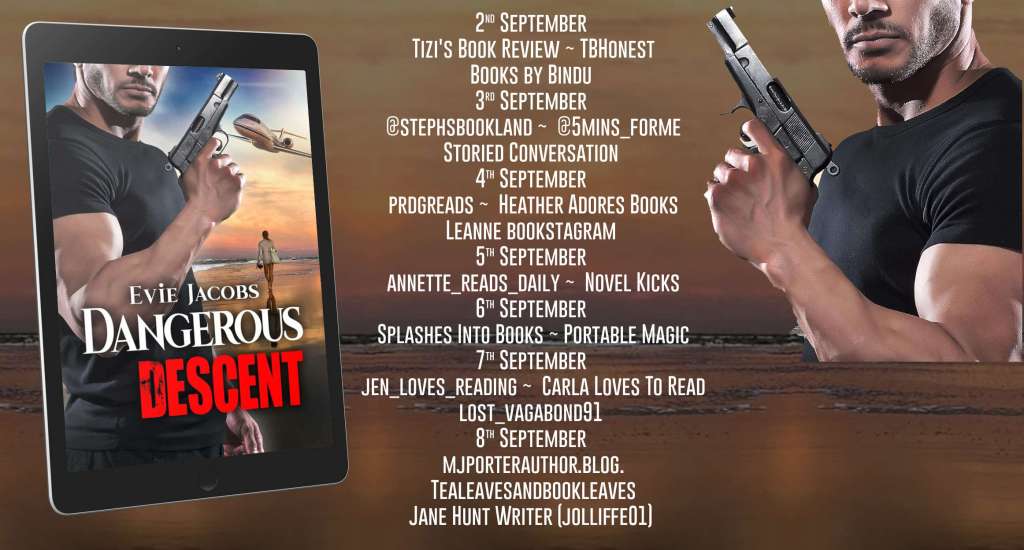 Blog tour banner for Dangerous Descent by Evie Jacobs