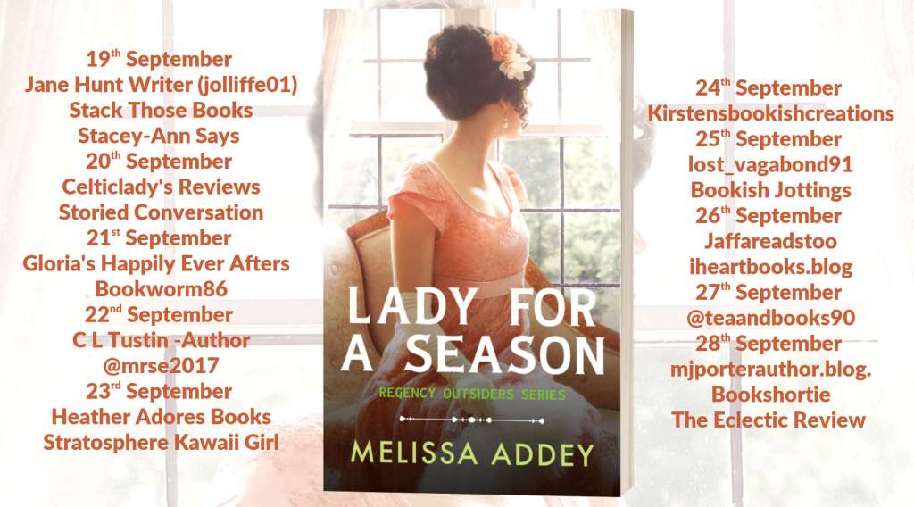 Blog tour banner for Lady for a Season by Melissa Addey