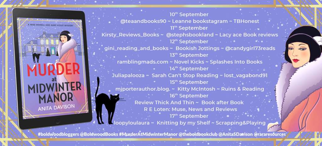 Blog tour banner for Murder at Midwinter Manor by Anita Davison