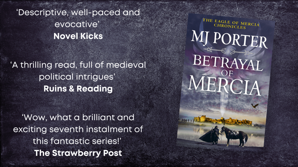 Book banner showing review quotes from the blog tour for Betrayal of Mercia organised by Rachel's Random Resources.