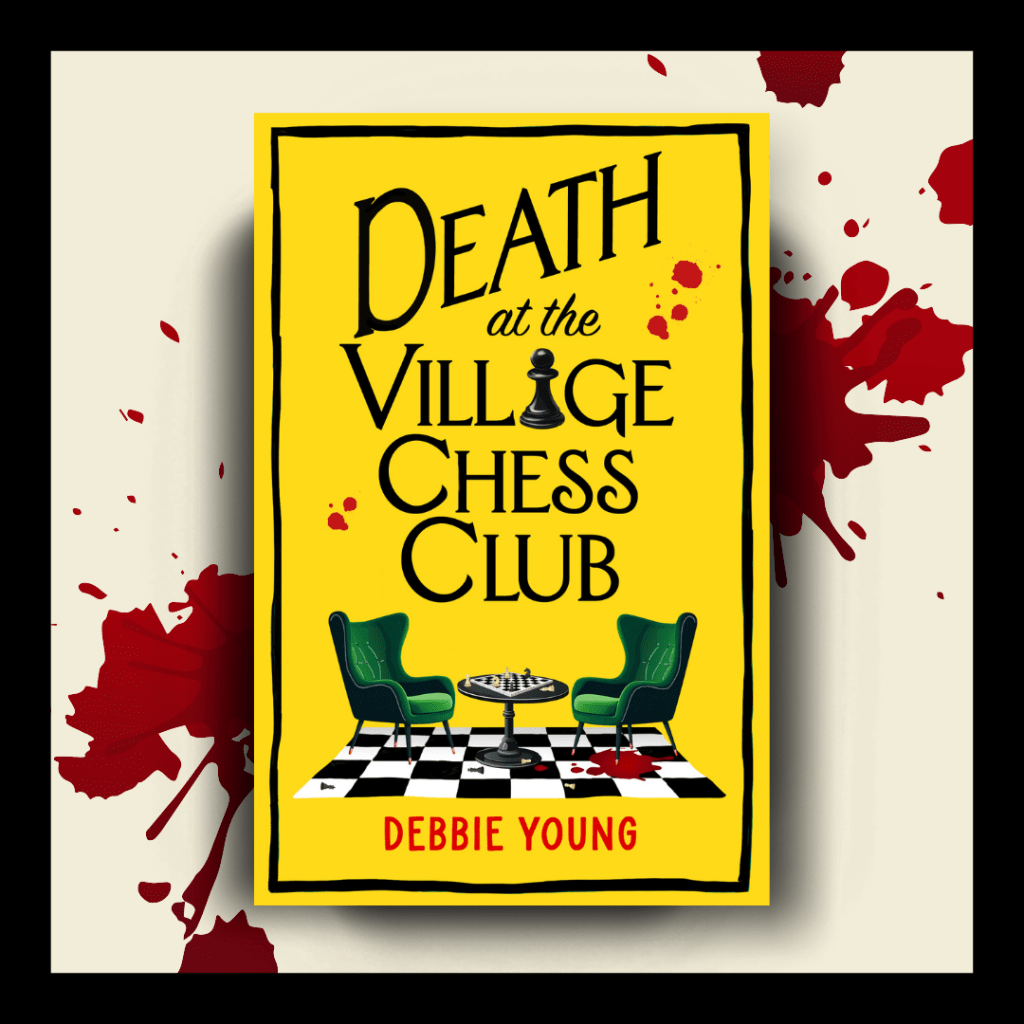 Image shows the cover for Death at the Village Chess Club on a bolo stained background.