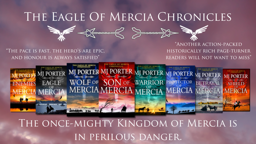 Image shows the 8 covers in the Eagle of Mercia Chronicles