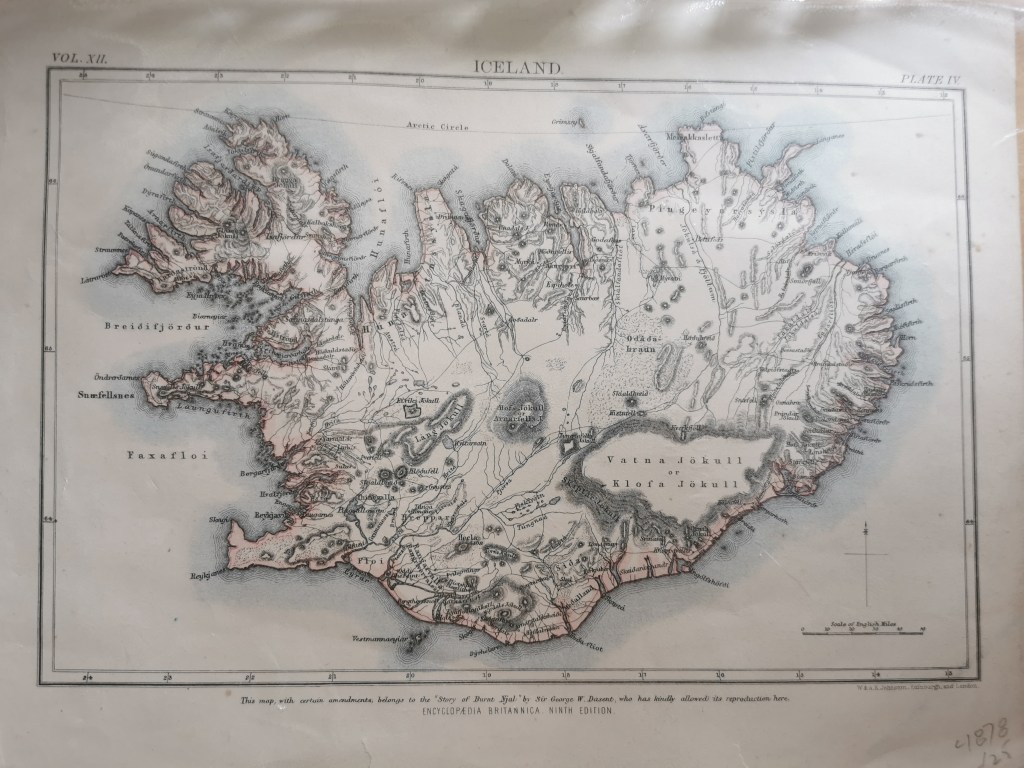 Image shows an antique map of Iceland